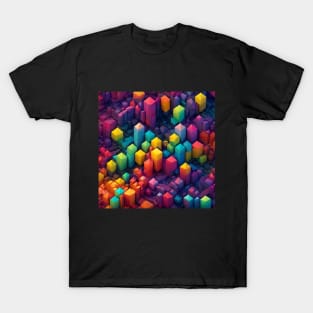 Rainbow Color Square Cylinder Pattern T-Shirt